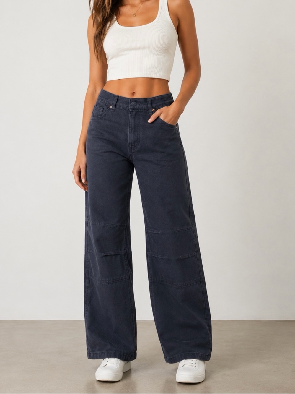 Flamingals Wide Leg Barrel Jeans in Dark Navy